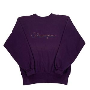 VTG 90s Champion Reverse Weave Purple Embroidered Script Logo Sweatshirt Size L